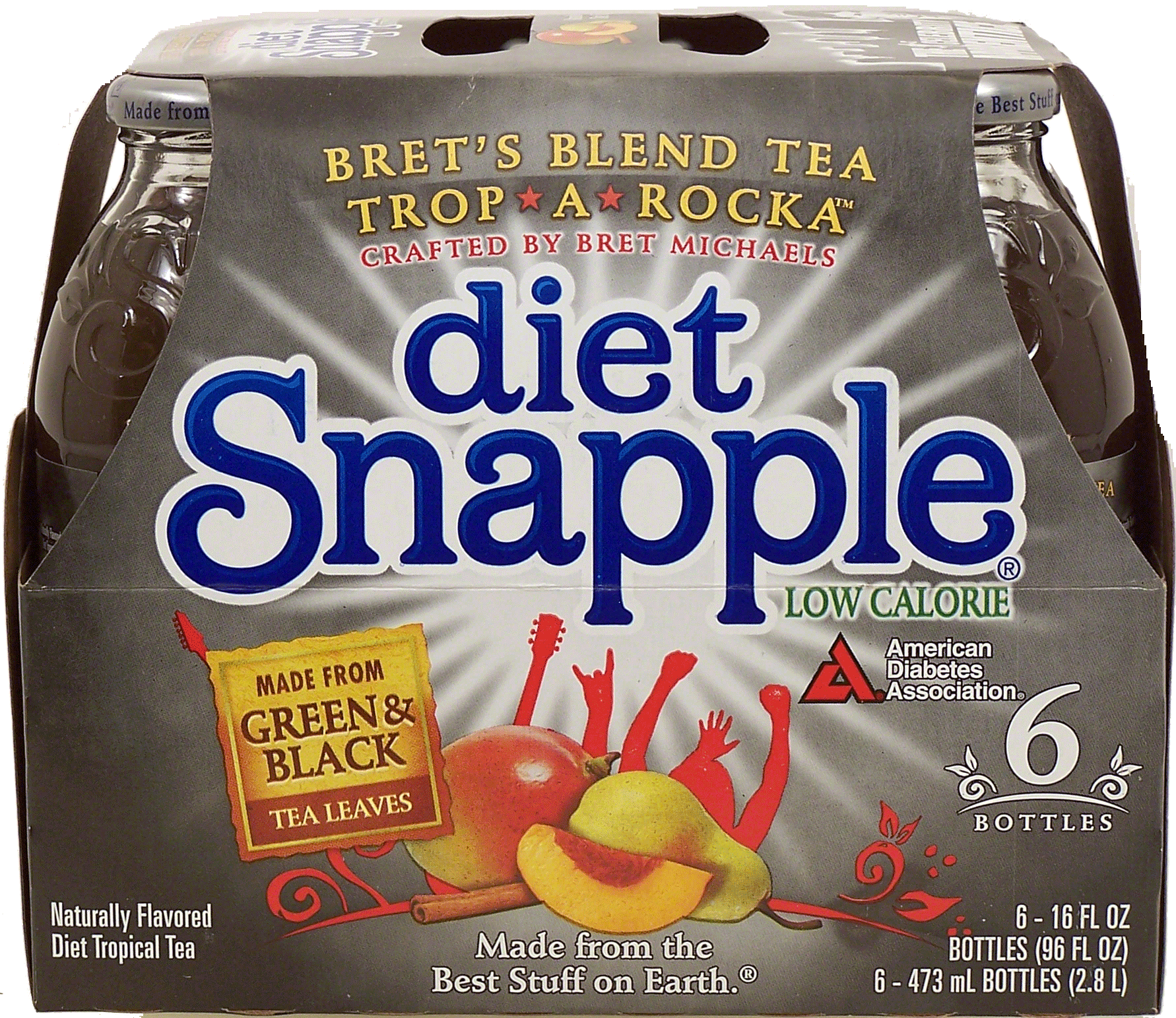 Snapple Bret's Blend Trop*A*Rocka; diet tropical tea made from green & black tea leaves, crafted by Bret Michaels, 16-oz. Full-Size Picture